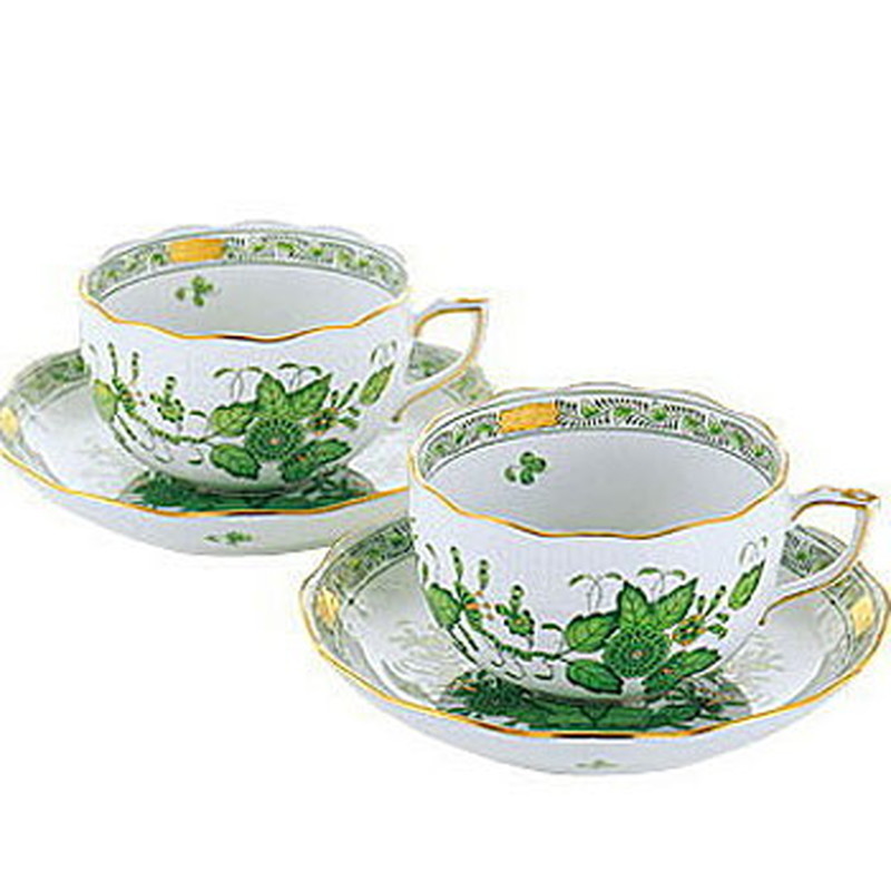 ヘレンド Herend インドの華グリーン 724 ペアティーカップ＆ソーサー【30％OFF SALE】
