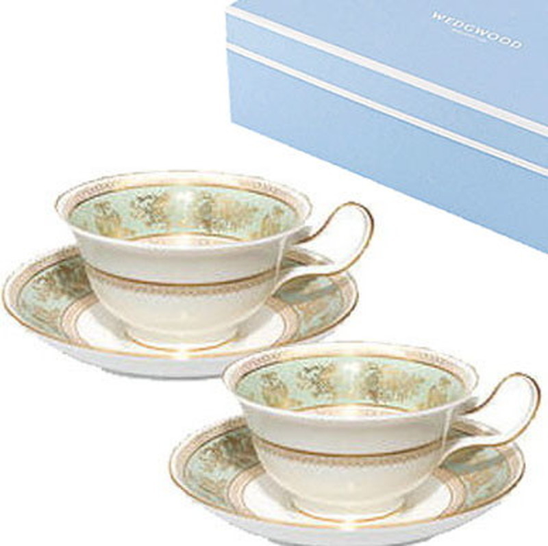 ウェッジウッド WEDGWOOD コロンビアセージグリーン ティーカップ＆ソーサー ピオニー ペア
